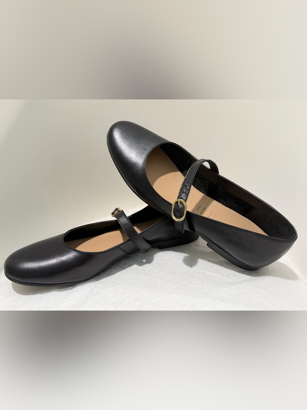 Made in Italy Genuine Leather Black Mary Jane Ballet Flats EU 40 NWOT